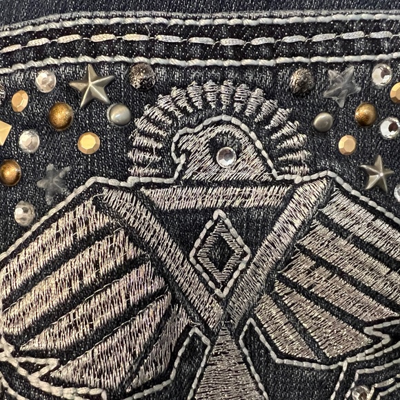 Wrangler Rock 47Jeans Women’s 29x34 Embroidered Stitched Low Rise Flare Boot Cut - Picture 15 of 16